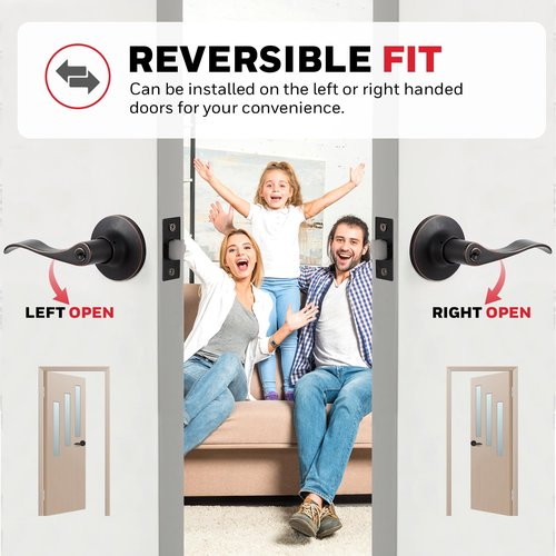 Honeywell Safes & Door Locks - Interior & Exterior Wave Lever Door Handle with Keys - Door Lever for Bedroom - Anti-Bump Resistant - Reversible for Right & Left Sided Doors, Oil Rubbed Bronze, 8106401