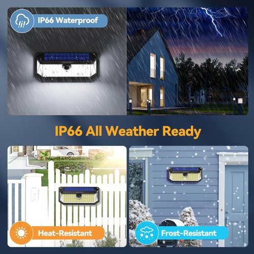 TECKNET 4200Lm 416 LED Solar Lights Outdoor Waterproof, 300° Angle & 3 Lighting Modes Motion Sensor Outdoor Lights, 2 Pack Security Solar Light IP66 for Fence Front Door Yard Deck Garden Garage