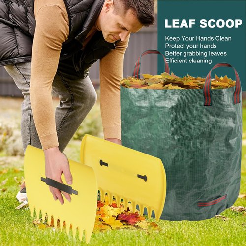 Leaf Collector Garden Rake Set - Adjustable 18 Tines Leaf Rakes & Leaf Picker Upper & 72 Gallon Lawn Waste Bag, Heavy Duty Collect Rake, Hand Leaf Scoop, Brown Paper Dumpster, Yard Gardening Tool