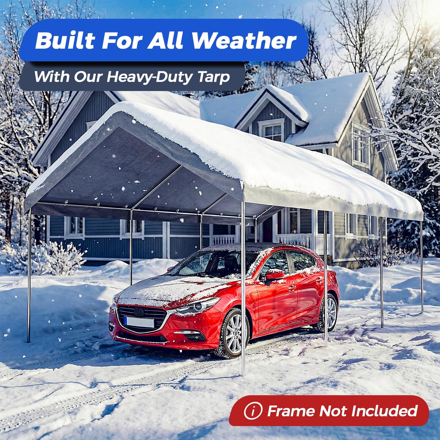10x20 FT Carport Canopy Replacement Cover, Heavy Duty Car Garage Top Tent Shelter Tarp, Waterproof & UV Protected, Easy Installation with Ball Bungees, Gray (Frame Not Included)