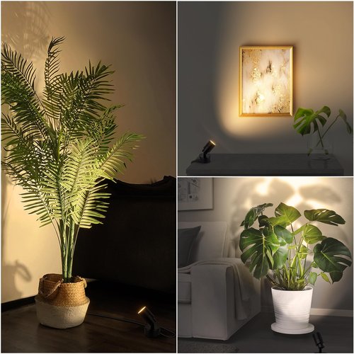 SUNVIE 2 Pack LED 120V SpotLights Indoor, 3W Up Lights Floor Spotlight, 3000K Uplights Indoor Accent Lighting for Plants Pictures Artwork, 5.9 FT Cord with Foot Switch