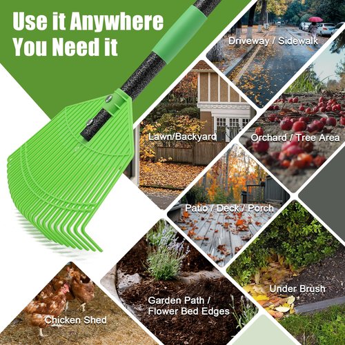 Heavy Duty Garden Rake for Leaves - 16.5'' Wide Leaf Rake for Yard Lawn, 42'' Adjustable,Outdoor Plastic Rakes for Sweep Leaves,Grass, Pine Needle,Lightweight for Women Seniors Kids