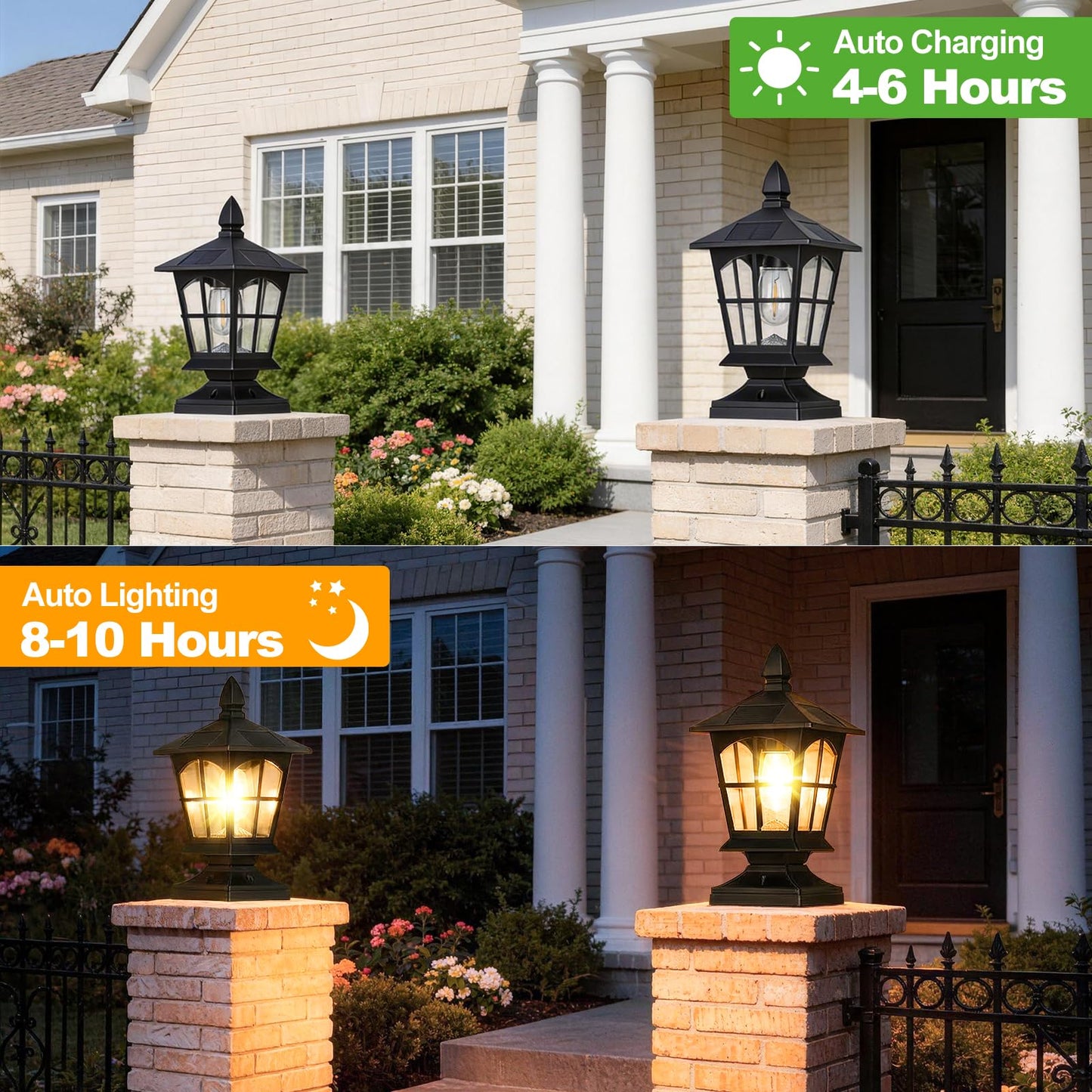 Brightever Thomas Edison Solar Post Lights Outdoor 2-Pack, Waterproof Solar Fence Post Lights (Warm White), Solar Powered Post Cap Lights for 4x4 5x5 6x6 Posts, Ideal for Deck Patio Garden Yard, Black