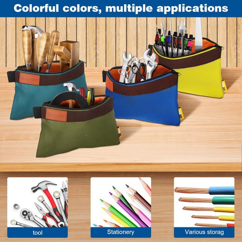 TENGBOOST 4 Pack Tool Pouches With Adjustable Waist Strap - 1680D Oxford Waterproof Multipurpose Tool Pouches - Small Tool Bag With Zipper - Multipurpose Storage Organizer