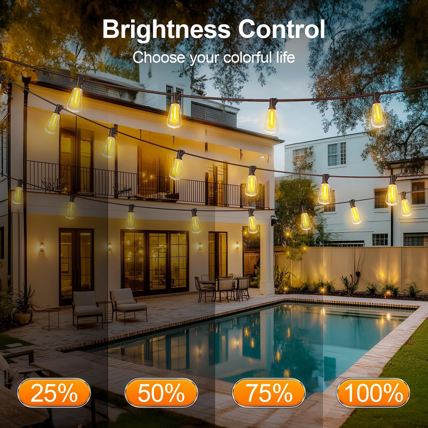MGVIH Outdoor String Led Patio Lights: 65Ft 20M Outside Waterproof Light with Remote Dimmable ST38 Shatterproof Bulb Connectable Hanging Outdoor Electric Lighting for Backyard Yard Gazebo Porch Party