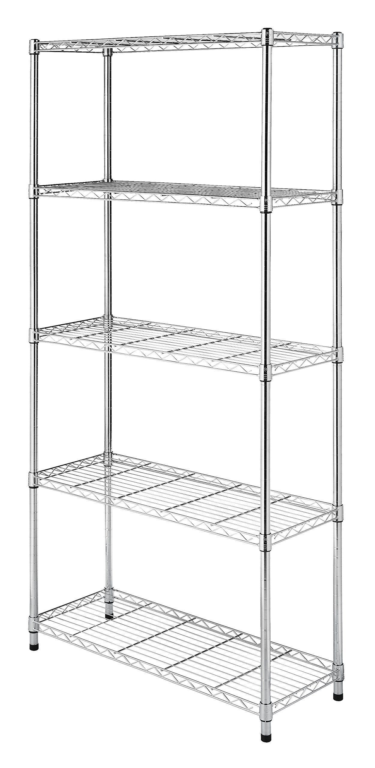 Whitmor 5 Tier Shelving Unit, Metal Storage Shelves, 400 lbs Capacity per Shelf, 2000 lbs Total, Adjustable Heavy Duty Shelf, Easy Assembly for Kitchen, Garage, Plant, 36"L x 14"W x 72"H, Chrome
