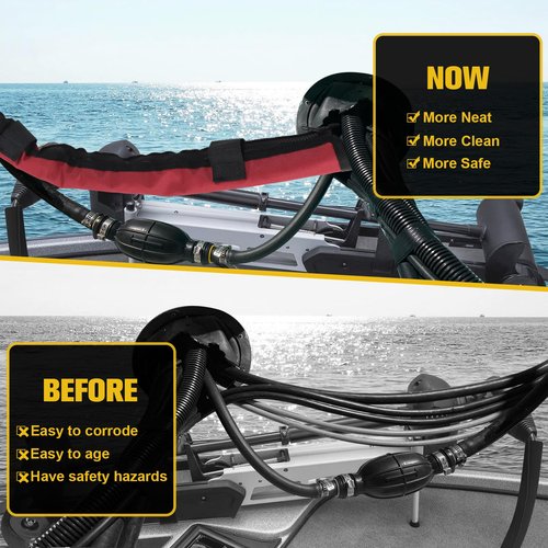 Trolling Motor Cable Zipper Sleeve Boat Wire Cover - 48'' Red Cable Sleeve Electric Outboard Rigging Hose Cover Protector, Organized Cable Holder Managemen Trolling Motor Sleeve