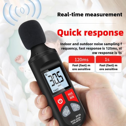 Decibel Meter - Accurate Sound Decibel Meter 30dB to 130dB, Portable Digital DB Meter with LCD Backlit Display, Fast/Slow Response, Maximum/Minimum Sound Level Meter for Home, Office, and Industry