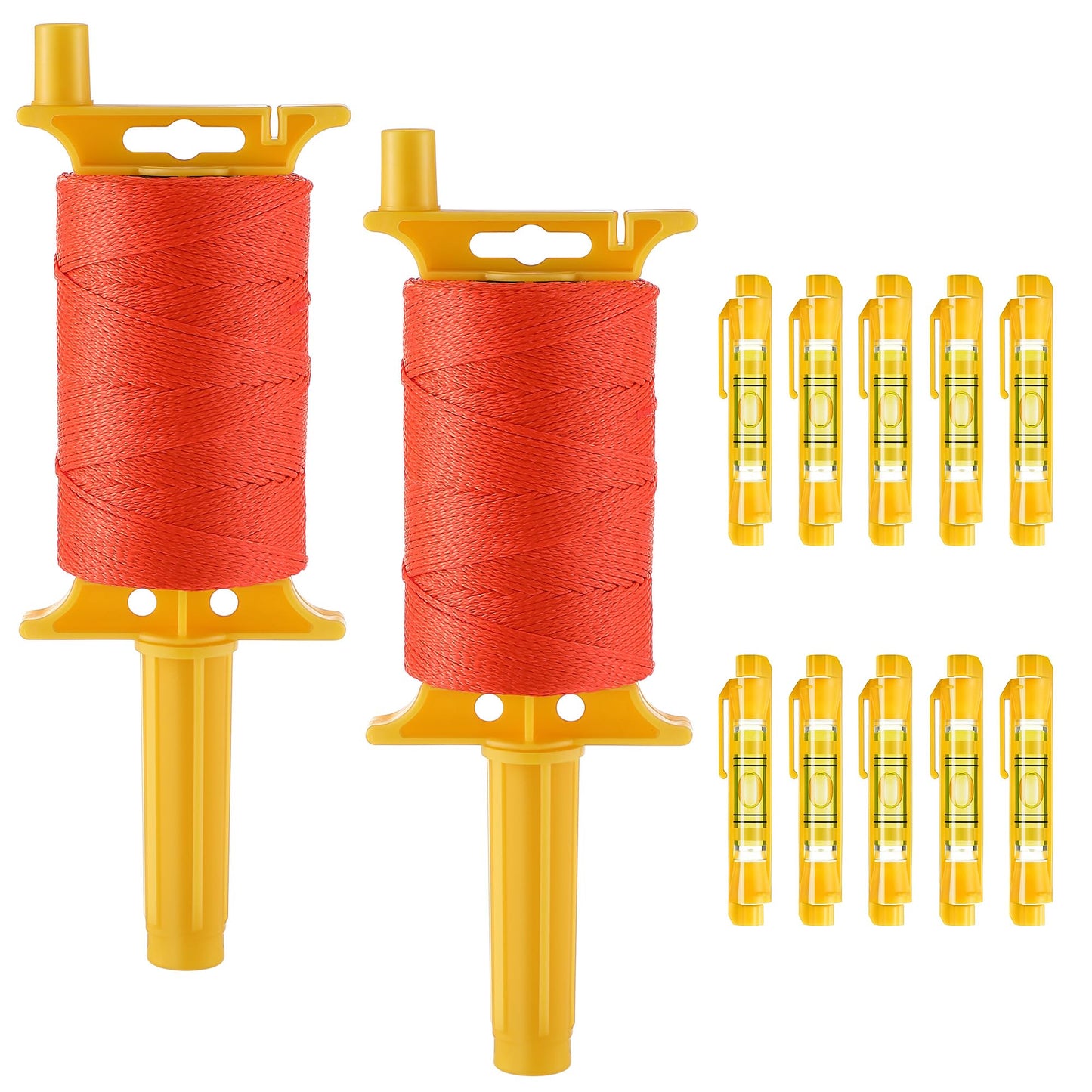 2 Pack Mason Line with Handle, Twisted 540 FT #18 Reloadable Reel with 10 Levels, Braided Nylon Construction String Line for Gardening, Masonry Tools, Surveying, Kite Twine String or DIY(Orange)