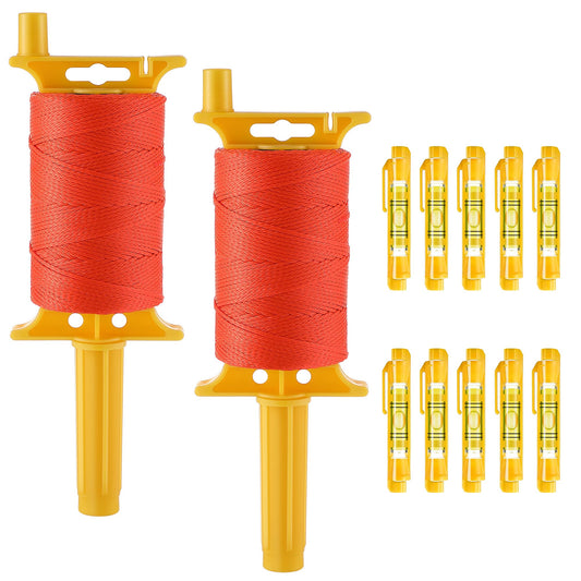 2 Pack Mason Line with Handle, Twisted 540 FT #18 Reloadable Reel with 10 Levels, Braided Nylon Construction String Line for Gardening, Masonry Tools, Surveying, Kite Twine String or DIY(Orange)