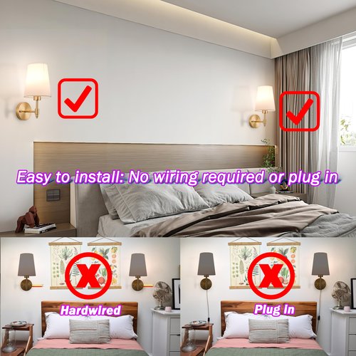 slywise Battery Operated Wall Sconce: Gold Wireless Wall Lights with Magnetic LED Battery Bulb, Easy to Eject Charge, Renter Friendly Wall Lamp for Bedroom Living Room Wall Decor