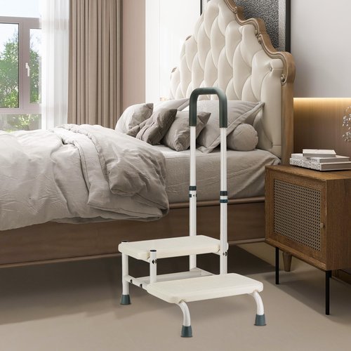 NIdreamCE Bed Steps for High Beds for Adults,2 Step Stool with Adjustable Handrail for Fall Prevention Foot Stool Ladder for Bedside, Kitchen, Car, RV, Bathtub