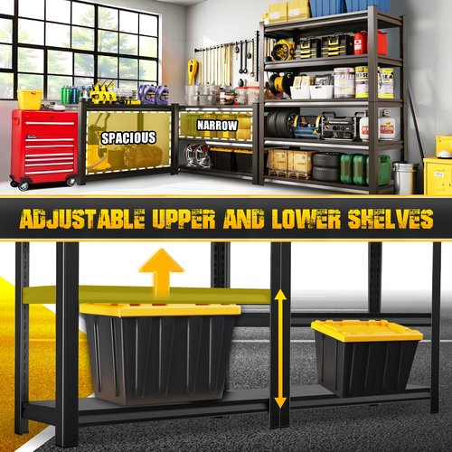 LLIIFFEE Garage Shelving Heavy Duty Storage Shelves,5-Tier Adjustable Shelving Unit 3000LBS Metal Storage Rack Shelf for Basements, Offices and Kitchens (72" H*59" W*20" D)