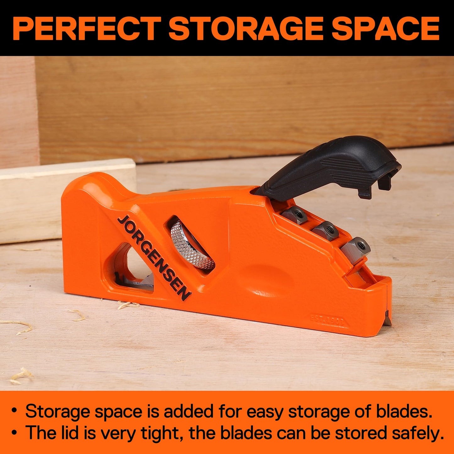 JORGENSEN Chamfer Plane, Edge Corner Plane with 4 Cutter Heads, Storage Space - Hand Plane for Woodworking, Carpenter Woodworking Tools for Edge Trimming of Wood, Edge Corner Flattening