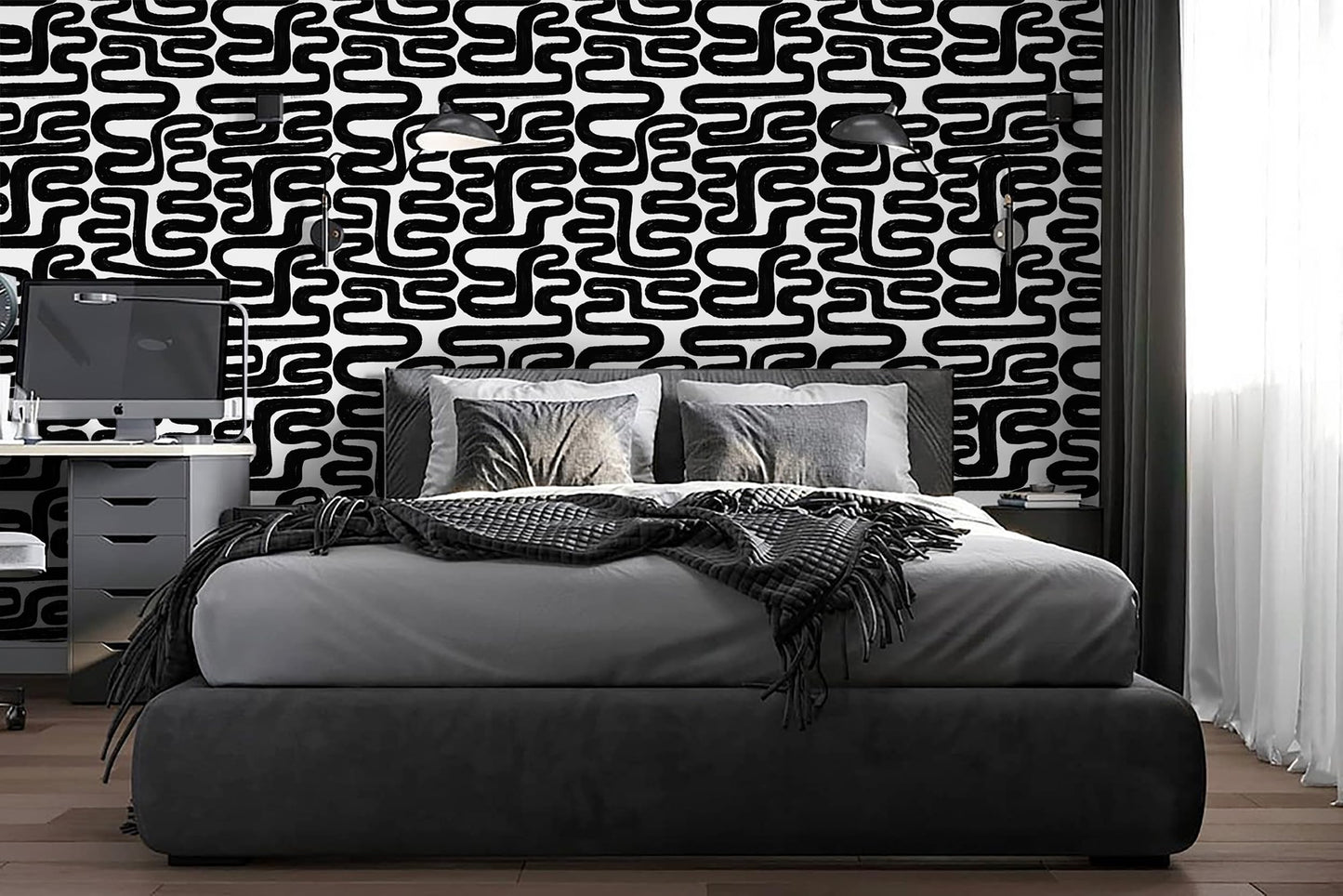 Peel and Stick Wallpaper Black and White Wall Paper Modern Geometric Self-Adhesive Removable Contact Paper Thicken Waterproof Easy to Clean Decorative for Bedroom Bathroom Film 17.3in x 78.7in
