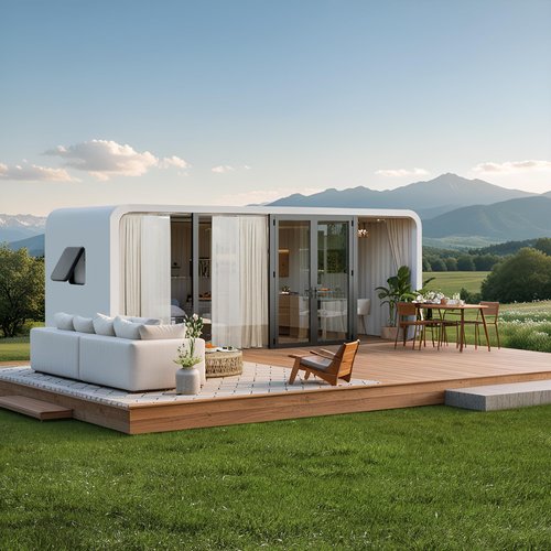 Walkmax Luxury modern prefab cabin - 19ft mobile capsule with bedroom, kitchen and bathroom, storm resistant prefab cabin -15 typhoon and 10 earthquake proof mobile cabin for travel and outdoor living