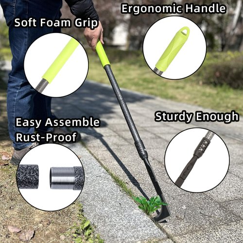 KLDOLLAR Crack Weeder, 48" Long Handle Crevice Weeding Tool with Soft Foam Grip, Stainless Steel Weed Puller Tool Weeder Tool, Efficient Weed Remover Tool for Sidewalk, Paver, Narrow and Wall Gaps