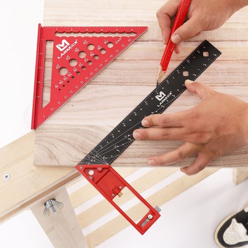 LARMEIL Rafter Square 7 Inch and Framing Square 12 Inch Carpenter Square Set, Woodworking Square Tool, Aluminum Squares Metal Ruler for Woodworking