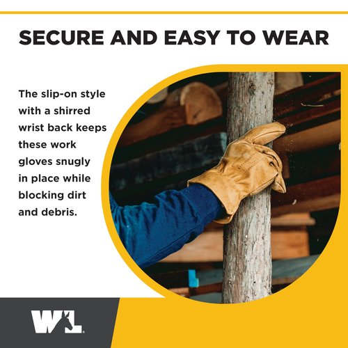 Wells Lamont Leather Work Gloves for Men, Reinforced Cowhide with Palm Patch, Saddletan, Large (1129L)