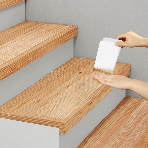 SMILOOL Clear Non-Slip Treads for Wooden Steps Indoor 5 Pack 4" x 24" Pre-Cut Anti-Slip Strips, Grip Tape Transparent Grips for Wood Stairs, Dogs, Kids and Pets, Waterproof