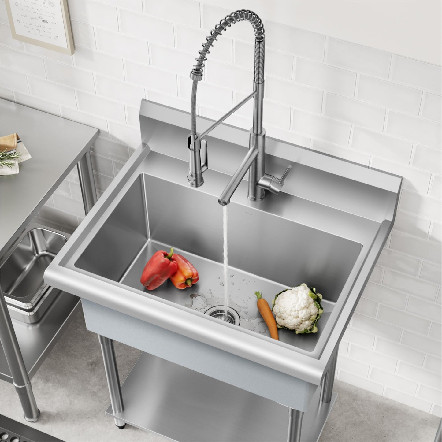 KRAUS Standart Pro 32 Inch 18-Gauge Stainless Steel Scullery Sink, 24 Gallon Freestanding Commercial Style Single Bowl Laundry & Utility Sink, KHS230-32