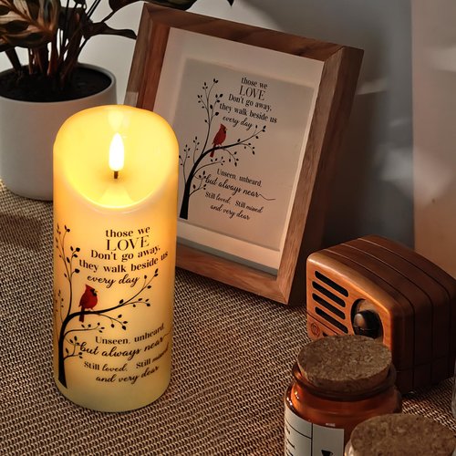 MULCHUM Memorial Flameless LED Candle with Remote Sympathy Gift for Loss of Loved One Battery Operated Candles Cardinal Remembrance Gift for Funeral Grief Prayers