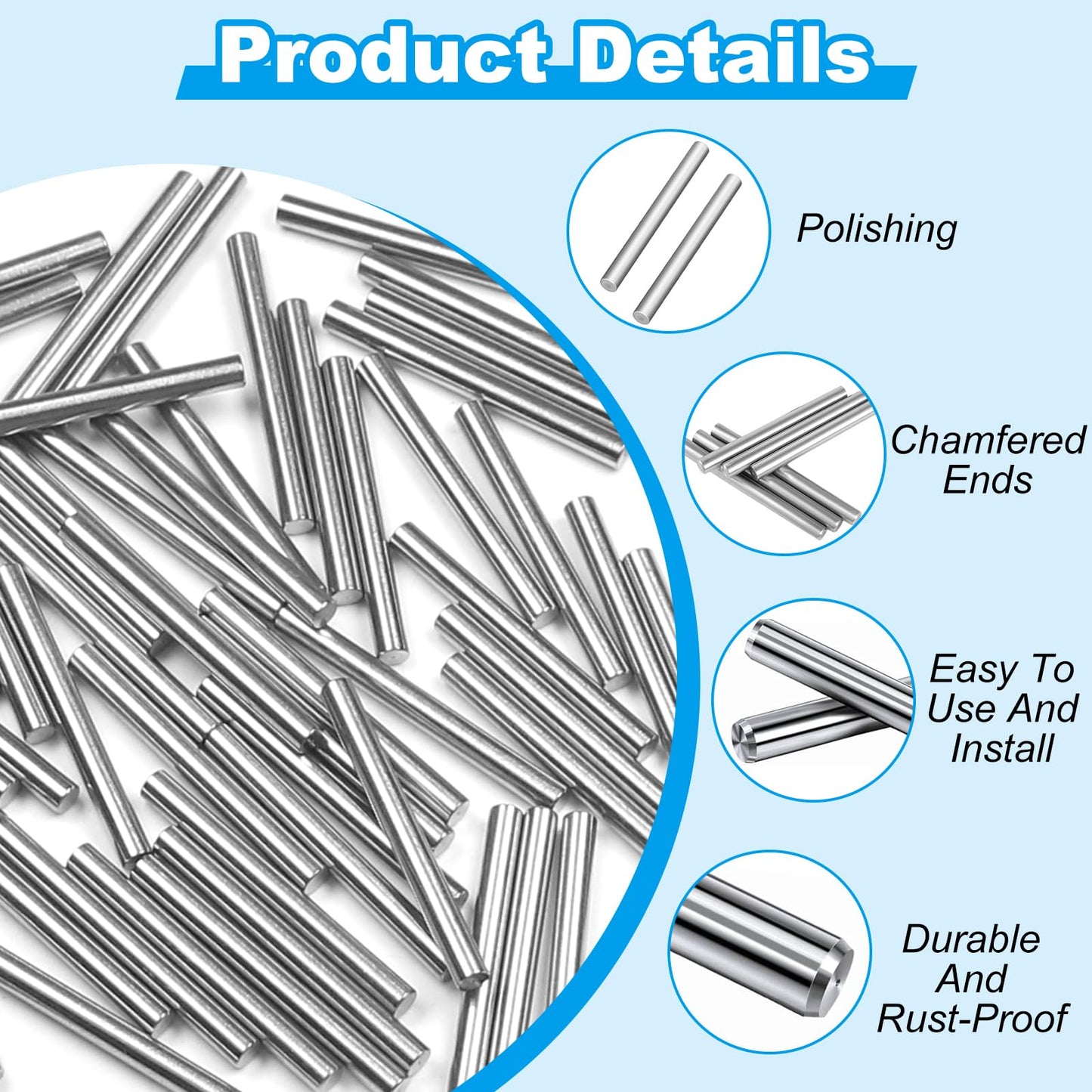 Yinpecly 50 Pcs 3mm x 30mm Shelves Dowel Pin,304 Stainless Steel Dowel Pin, Shelf Support Pegs Pin Metal Bookshelf Pegs Support for Cabinet Furniture Fixing Component Position