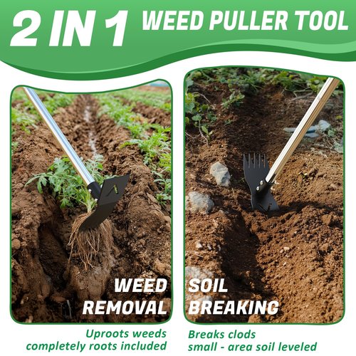Viscogrip Weed Puller Tool with Long Handle - Heavy Duty Manual Weed Remover Tool，2 in 1 Weeding Rake & Garden Hoe, Garden Uprooting Tool for Yard, Lawn and Patio
