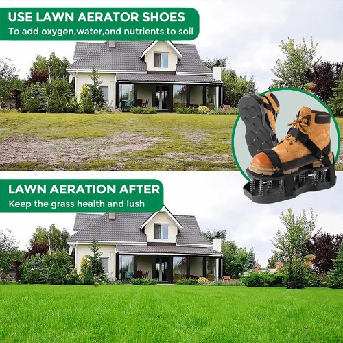 Aeration Shoes for Lawn Self-Cleaning Clay Soil Leaf Removal Spring-Loaded Spikes - Aerating Shoes for Lawn Grass Yard Garden Aerator Fits Over Shoes Size 6-11 (Black)