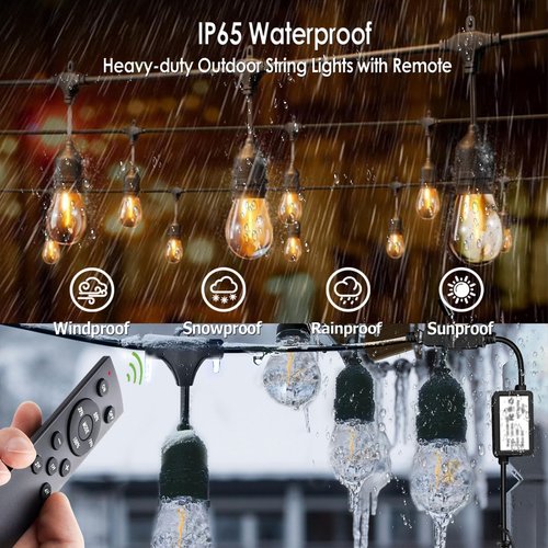 1-Pack 150 ft Outdoor String Lights for Outside with Remote Patio Lights Weatherproof, 45+3 Spare S14 Shatterproof Warm 2200K Bulbs, Linkable