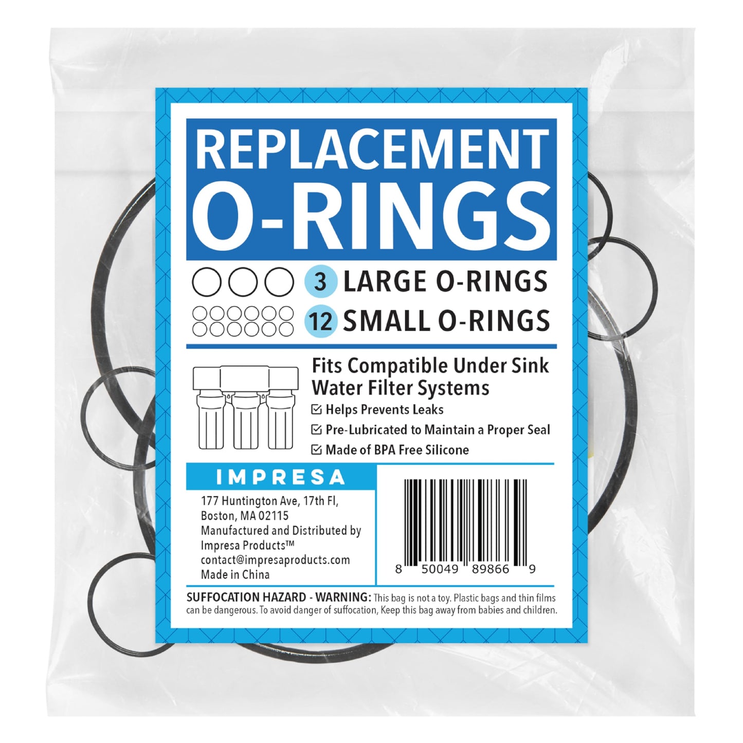 Impresa 15-Piece O-Ring Variety Pack for Water Filters - Compatible with Aquasana Claryum AQ - Black Silicone - 5300 Under Sink Water Filter System - Pre-Lubricated Leak-Sealing O Rings