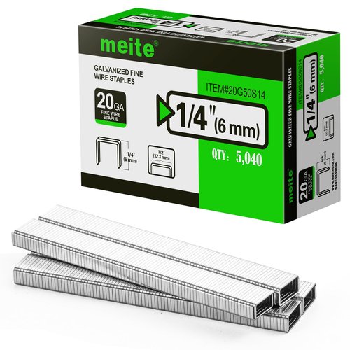 meite 20 Gauge Galvanized Upholstery Staples, 1/2-Inch (12.3 mm) Crown with 1/4-Inch Length, Heavy Duty for Construction, Furniture, Crafts & DIY Projects (1 Box)