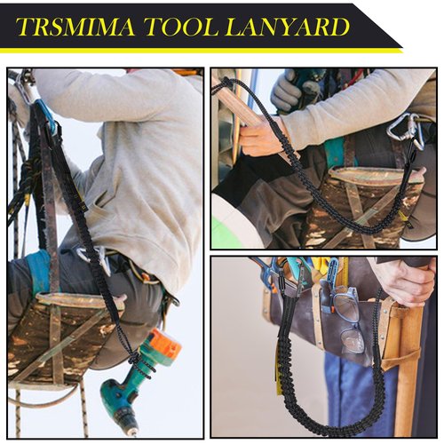 TRSMIMA Safety Tether Tool Lanyard - 5 Pack Stretch Strap Safety Fall Protection Tools Leash with Screw Lock Carabiner Clip