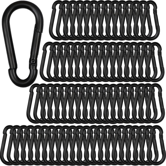 100Pcs 2.36" Spring Snap Hook Carabiners, M6 Galvanized Steel Black Small Carabiner Clip, Keychain Clip, Quick Link Key Chain for Hammock Swing Set Outdoor Travel, Camping, Fishing, Hiking