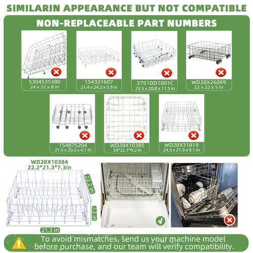 Upgrade WD28X10384 Lower Rack Assembly for GE Dishwasher Rack Replacement, Fits for GE Dishwasher GLD4560V00SS GLD5660N00SS GHDA485N10CS GHDA480N10WW, Includes 8 Rollers, 22.2"D x 21.3"W x 7.3"H