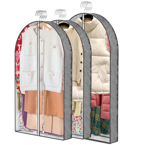 ZYKOYA 3 Pcs Garment Bags, 40" & 50" PEVA Moth-Proof Breathable Dust Cover, Hanging Clothes Covers with Bedroom, Suits, Padded Clothes, Shirts Prevent Dust