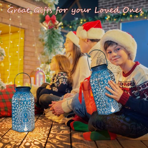 Outdoor Solar Lanterns Waterproof Peacock Garden Gifts Women Mom, Big Solar Lights, Garden Decor, Yard Art, Outside Birthday, Mothers' Day Birthday Gifts Grandma Grandpa(2Pack, Blue Gold
