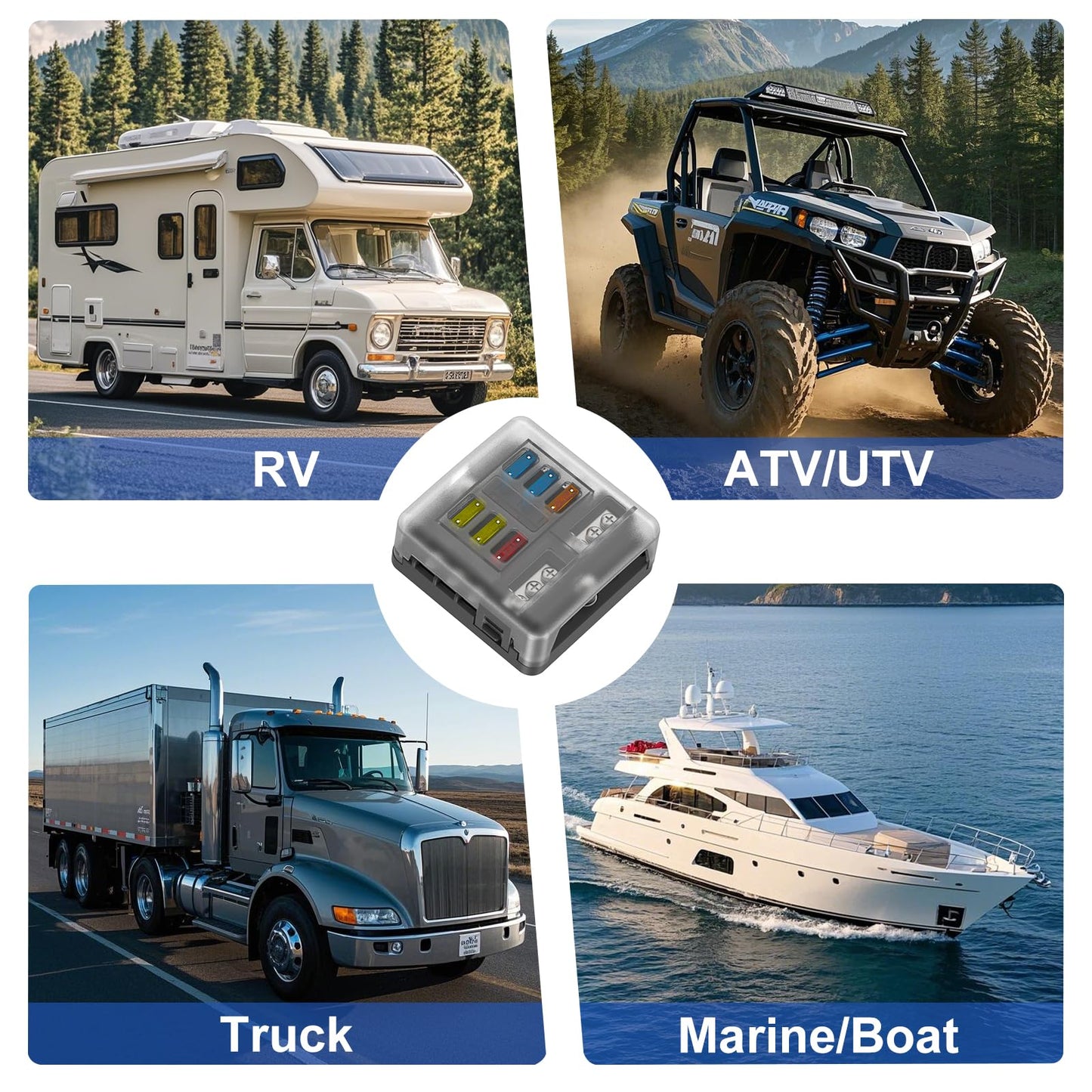 UCkasayfy 6 Way Fuse Block Box 12V/24V DC, ATC/ATO Fuse Panel with LED Indicator for Marine Boat Automotive Motorcycle