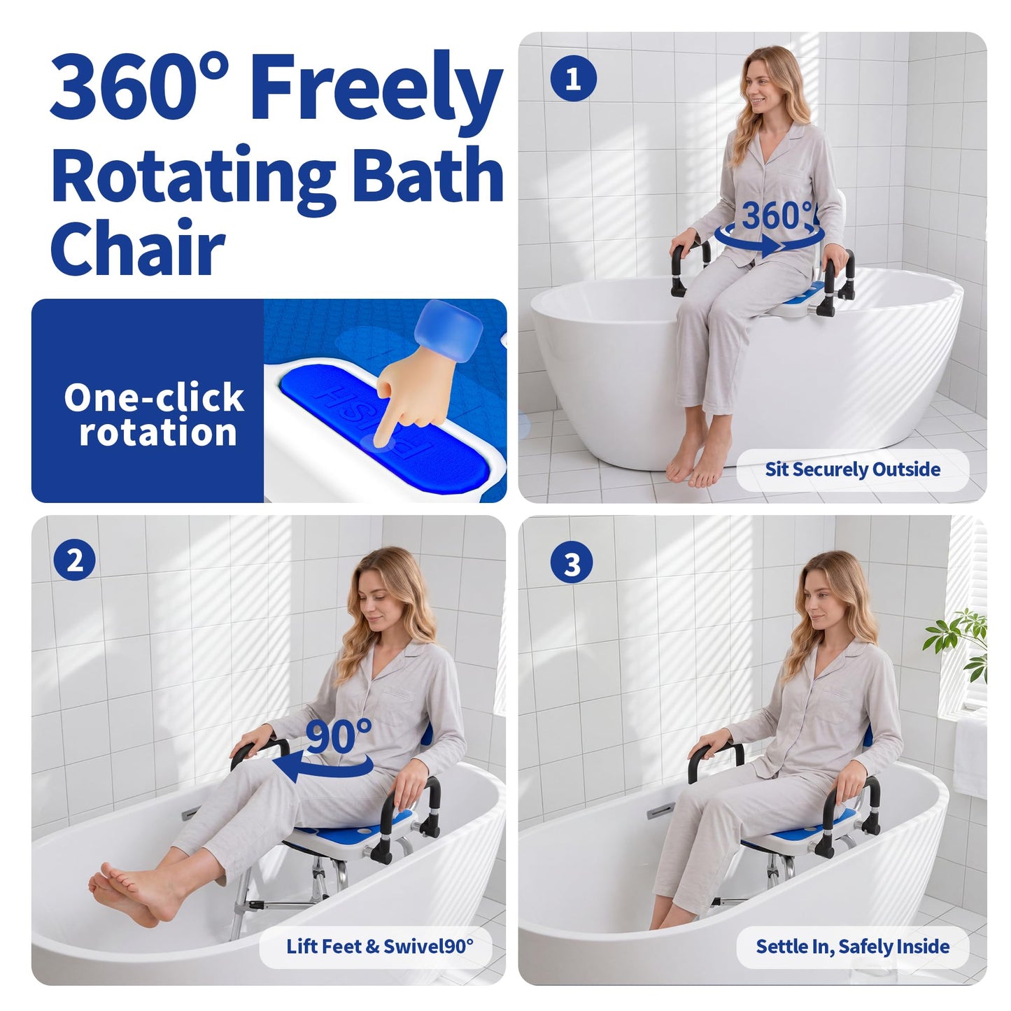 360° Swivel Shower Chair with Arms and Back, Heavy Duty 500 lbs Bariatric Bath Bench for Seniors Elderly Disabled Adults, Upgraded Adjustable Height Shower Stool for Inside Shower Stall