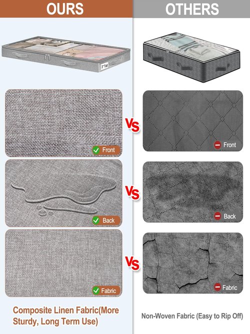 3 Inch Low Profile Under Bed Storage Bins with NO STURCTURE Design, Shallow Clothes Storage Bags with Clear Lids & Waterproof Fabric, 2-Pack, Grey – Fits Under Sofa, Couch, Dorm, or College Beds