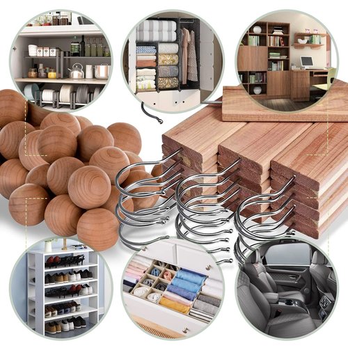 Cedar Hyde Cedar Blocks for Clothes Storage | Cedar Hang Ups & Cedar Balls | Dresser Drawer Freshener Odor Eliminator | 22 Pieces, 12 Cedar Hang Ups & Bonus 10 Cedar Balls | U.S.A Seller
