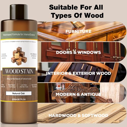 Wood Stain - Stain for Wood - Natural Stain for Furniture - Water Based | Fast Drying, Low Odor - Outdoor & Indoor Paint for Paneling, Cabinets and More - 6.7oz (Natural Oak)
