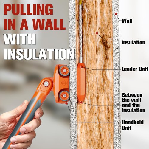 Magnetic Wire Puller for Electrical Wiring – Rare-Earth Magnets, Stainless-Steel Leader for Easy Cable Pulling in Walls & Tight Spaces, Doubles as Stud Finder, Includes High-Quality Hard Plastic Case