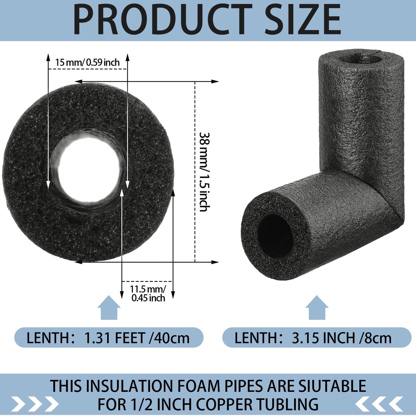8 Pack Elbow Pipe Insulation Foam Tube Outdoor Wrap Black Pipe Covers Elbow Insulation Tubing Water Foam Covers for Outdoor Winter Irrigation, Sprinkler (1/2 Inch)