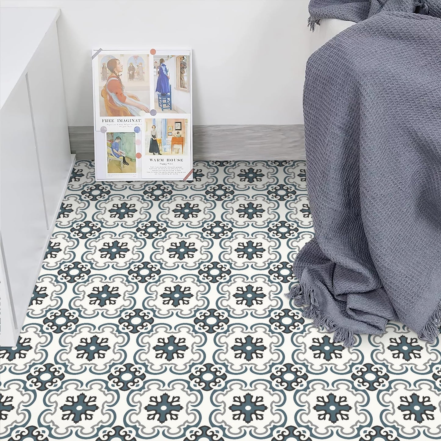 MORCART Peel and Stick Floor Tile - 20 PCS, 7.87" x 7.87" Vinyl Flooring - Waterproof Self-Adhesive Tile Sticker for Wall Backsplashes, Bathroom, Kitchen - Green & Grey Look