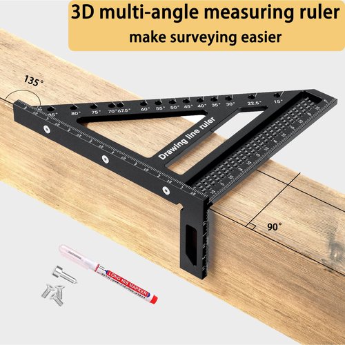 3D Multi-Angle Measuring Ruler, Multi-Angle Measuring and Marking Square, Large Carpenter Square 8.5''x7.7'' Woodworking Ruler, 15-90 Degree Aluminum Alloy Woodworking Square Protractor