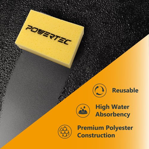POWERTEC Large Square Grout Sponge – Professional Tile Grout Removal Cleaning Sponge – Heavy-Duty Absorbent Sponges, Multi-Purpose Cleaning Tool for Floors, Kitchen, and Bathroom – 4PK (72106)