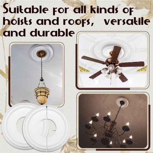Retisee 4 Pack Split Ceiling Medallion for Light Fixtures Ceiling Light Medallion Round PU Fan Light Cover for Chandelier Pendant, 9.84" OD x 3.8" ID, 0.98'' Thick(White)