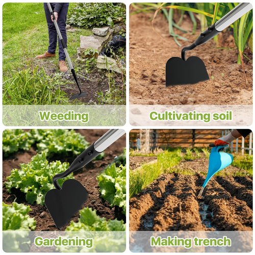 MANXRKUI Draw Hoe Garden Tool, Heavy Duty Garden Hoes for Weeding Long Handle, Easy Stand Up Scraping Weeder Tool for Garden, 5.5 FT Adjustable Weed Hoe with 6-inch Wide Welded Blade