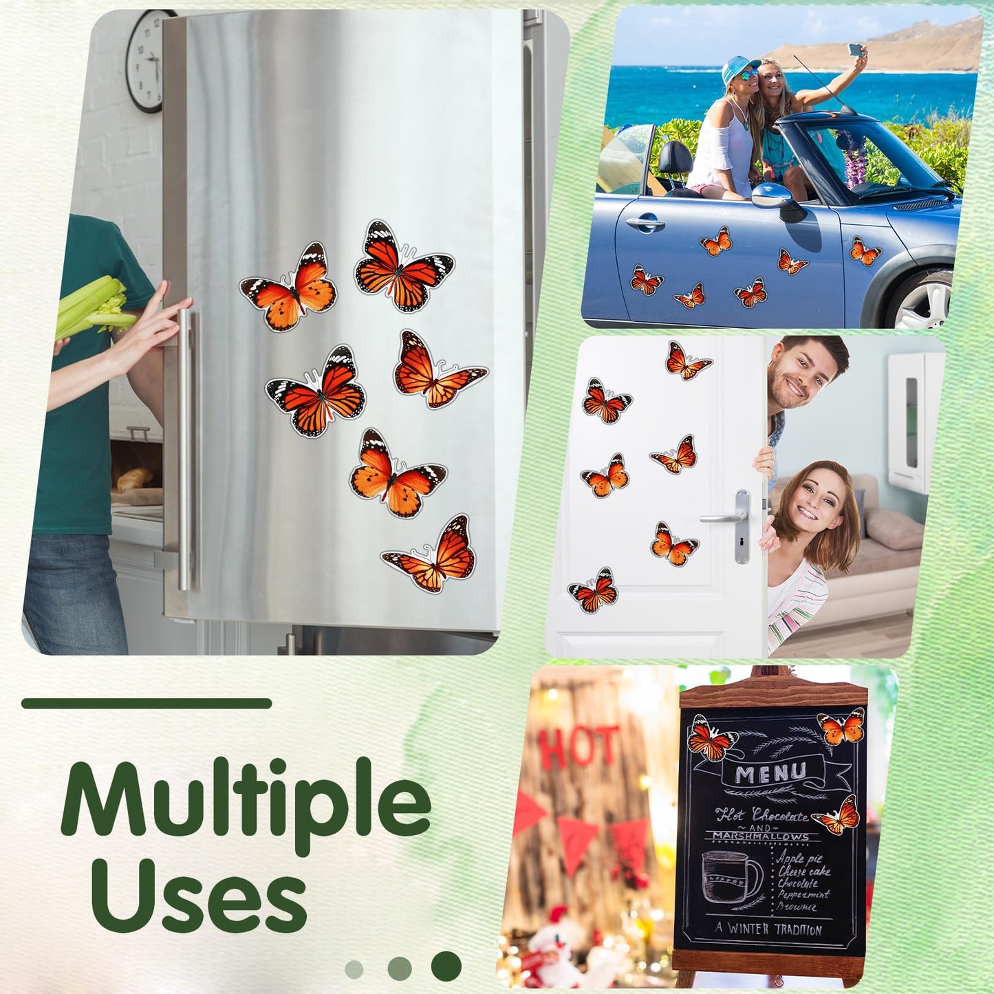 Fiada 6 Pcs Butterfly Screen Door Magnets Flexible Double Sided Door Magnets Decorative Protectors for Sliding Screen Doors Prevent People & Pets from Running into Windows(Red,Retro Style)